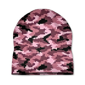 Шапка 3D с принтом Розовый камуфляж в Тюмени, 100% полиэстер | универсальный размер, печать по всей поверхности изделия | пиксельный