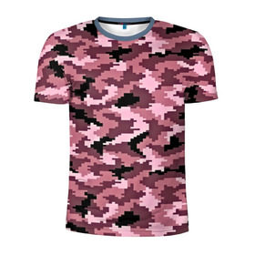 Мужская футболка 3D спортивная с принтом Розовый камуфляж в Тюмени, 100% полиэстер с улучшенными характеристиками | приталенный силуэт, круглая горловина, широкие плечи, сужается к линии бедра | пиксельный