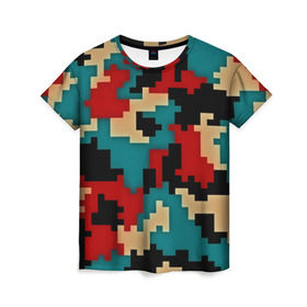 Женская футболка 3D с принтом Camouflage в Тюмени, 100% полиэфир ( синтетическое хлопкоподобное полотно) | прямой крой, круглый вырез горловины, длина до линии бедер | Тематика изображения на принте: камуфляж | пиксельный | разноцветный