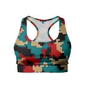 Женский спортивный топ 3D с принтом Camouflage в Тюмени, 82% полиэстер, 18% спандекс Ткань безопасна для здоровья, позволяет коже дышать, не мнется и не растягивается |  | камуфляж | пиксельный | разноцветный
