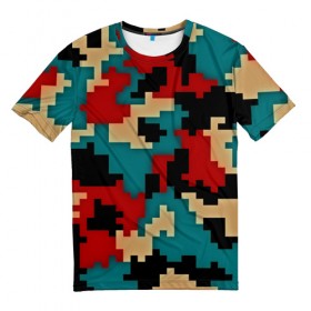 Мужская футболка 3D с принтом Camouflage в Тюмени, 100% полиэфир | прямой крой, круглый вырез горловины, длина до линии бедер | камуфляж | пиксельный | разноцветный