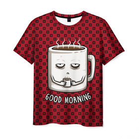 Мужская футболка 3D с принтом Good Morning в Тюмени, 100% полиэфир | прямой крой, круглый вырез горловины, длина до линии бедер | coffee | кофе | кружка | утро | чашка