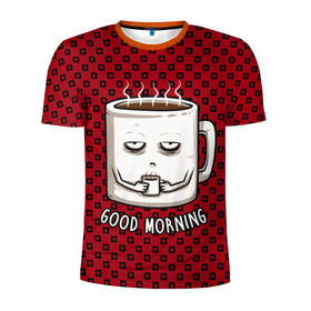 Мужская футболка 3D спортивная с принтом Good Morning в Тюмени, 100% полиэстер с улучшенными характеристиками | приталенный силуэт, круглая горловина, широкие плечи, сужается к линии бедра | coffee | кофе | кружка | утро | чашка