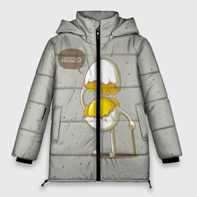 Женская зимняя куртка 3D с принтом Яйцо приветствует в Тюмени, верх — 100% полиэстер; подкладка — 100% полиэстер; утеплитель — 100% полиэстер | длина ниже бедра, силуэт Оверсайз. Есть воротник-стойка, отстегивающийся капюшон и ветрозащитная планка. 

Боковые карманы с листочкой на кнопках и внутренний карман на молнии | cook | eat | egg | food | funny | hello | smile | еда | кухня | повар | привет | прикол | смайл | улыбка | яйцо
