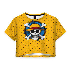 Женская футболка 3D укороченная с принтом One Pirate в Тюмени, 100% полиэстер | круглая горловина, длина футболки до линии талии, рукава с отворотами | bone | jack | luffy | ocean | one piece | pirate | sea | skull | treasure | большой куш | брук | джек | клад | луффи | море | нами | океан | пират | робин | санджи | сокровище | флаг | франки | череп