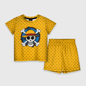 Детский костюм с шортами 3D с принтом One Pirate в Тюмени,  |  | bone | jack | luffy | ocean | one piece | pirate | sea | skull | treasure | большой куш | брук | джек | клад | луффи | море | нами | океан | пират | робин | санджи | сокровище | флаг | франки | череп