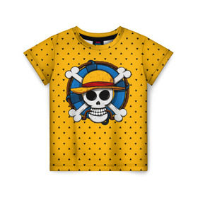 Детская футболка 3D с принтом One Pirate в Тюмени, 100% гипоаллергенный полиэфир | прямой крой, круглый вырез горловины, длина до линии бедер, чуть спущенное плечо, ткань немного тянется | bone | jack | luffy | ocean | one piece | pirate | sea | skull | treasure | большой куш | брук | джек | клад | луффи | море | нами | океан | пират | робин | санджи | сокровище | флаг | франки | череп