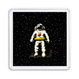 Магнит 55*55 с принтом Космонавт с уточкой в Тюмени, Пластик | Размер: 65*65 мм; Размер печати: 55*55 мм | астронавт | ванна | галактика | звезды | космонавт | планета | утка | уточка