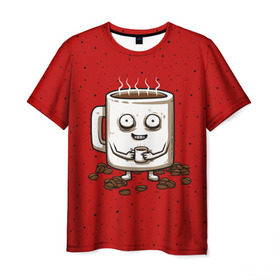 Мужская футболка 3D с принтом Кофейный пьяница в Тюмени, 100% полиэфир | прямой крой, круглый вырез горловины, длина до линии бедер | coffee | tea | кофе | кружка | утро | чай | чашка