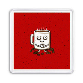 Магнит 55*55 с принтом Кофейный пьяница в Тюмени, Пластик | Размер: 65*65 мм; Размер печати: 55*55 мм | coffee | tea | кофе | кружка | утро | чай | чашка