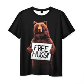 Мужская футболка 3D с принтом Медвежьи обьятия в Тюмени, 100% полиэфир | прямой крой, круглый вырез горловины, длина до линии бедер | animal | bear | beast | bro | free hugs | hipster | man | mister | nature | бро | брутал | животное | зверь | медведь | мужчина | обьятия | природа | хипстер