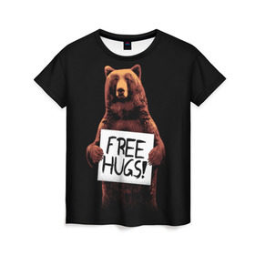 Женская футболка 3D с принтом Медвежьи обьятия в Тюмени, 100% полиэфир ( синтетическое хлопкоподобное полотно) | прямой крой, круглый вырез горловины, длина до линии бедер | Тематика изображения на принте: animal | bear | beast | bro | free hugs | hipster | man | mister | nature | бро | брутал | животное | зверь | медведь | мужчина | обьятия | природа | хипстер
