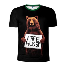 Мужская футболка 3D спортивная с принтом Медвежьи обьятия в Тюмени, 100% полиэстер с улучшенными характеристиками | приталенный силуэт, круглая горловина, широкие плечи, сужается к линии бедра | animal | bear | beast | bro | free hugs | hipster | man | mister | nature | бро | брутал | животное | зверь | медведь | мужчина | обьятия | природа | хипстер