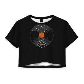 Женская футболка 3D укороченная с принтом Мелодия природы в Тюмени, 100% полиэстер | круглая горловина, длина футболки до линии талии, рукава с отворотами | music | nature | retro | sound | vinyl | винил | звук | классика | мелодия | музыка | природа | ретро