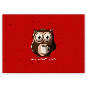 Поздравительная открытка с принтом Ночная сова в Тюмени, 100% бумага | плотность бумаги 280 г/м2, матовая, на обратной стороне линовка и место для марки
 | Тематика изображения на принте: animal | bird | coffee | nature | night | owl | tea | wood | животное | кофе | лес | напиток | ночь | природа | птица | сова | чай