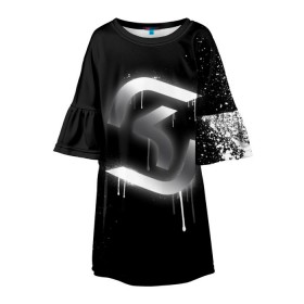 Детское платье 3D с принтом cs:go - SK Gaming (Black collection) в Тюмени, 100% полиэстер | прямой силуэт, чуть расширенный к низу. Круглая горловина, на рукавах — воланы | Тематика изображения на принте: cs | csgo | sk | го | кс | ск