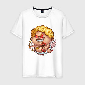 Мужская футболка хлопок с принтом Злой Купидон 2 в Тюмени, 100% хлопок | прямой крой, круглый вырез горловины, длина до линии бедер, слегка спущенное плечо. | Тематика изображения на принте: амур | валентин | купидон | стрелы