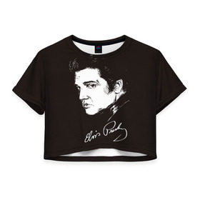Женская футболка 3D укороченная с принтом Элвис Пресли в Тюмени, 100% полиэстер | круглая горловина, длина футболки до линии талии, рукава с отворотами | америка | король | музыка | о.м.с.к. | поп | пресли | ретро | рок | элвис
