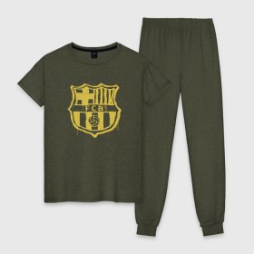 Женская пижама хлопок с принтом FC Barcelona - Yellow Paint (Оригинальный стиль,рисунок краской) в Тюмени, 100% хлопок | брюки и футболка прямого кроя, без карманов, на брюках мягкая резинка на поясе и по низу штанин | barca | barcelona | fcb | барселона | футбол