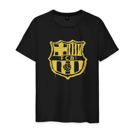 Мужская футболка хлопок с принтом FC Barcelona - Yellow Paint (Оригинальный стиль,рисунок краской) в Тюмени, 100% хлопок | прямой крой, круглый вырез горловины, длина до линии бедер, слегка спущенное плечо. | Тематика изображения на принте: barca | barcelona | fcb | барселона | футбол