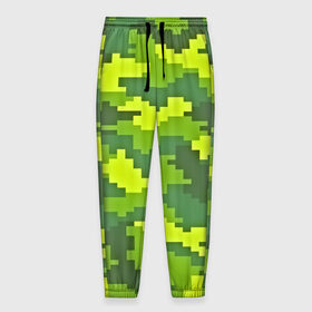 Мужские брюки 3D с принтом Зелёный камуфляж в Тюмени, 100% полиэстер | манжеты по низу, эластичный пояс регулируется шнурком, по бокам два кармана без застежек, внутренняя часть кармана из мелкой сетки | пиксели