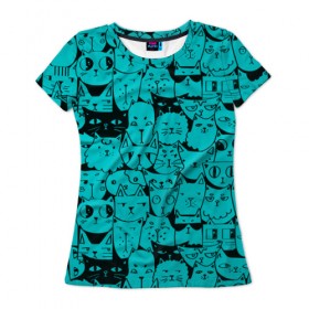 Женская футболка 3D с принтом Котейки 4 в Тюмени, 100% полиэфир ( синтетическое хлопкоподобное полотно) | прямой крой, круглый вырез горловины, длина до линии бедер | котейки | коты | кошки