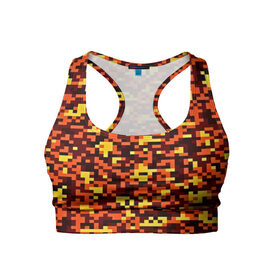Женский спортивный топ 3D с принтом Пиксели в Тюмени, 82% полиэстер, 18% спандекс Ткань безопасна для здоровья, позволяет коже дышать, не мнется и не растягивается |  | камуфляж | пиксели