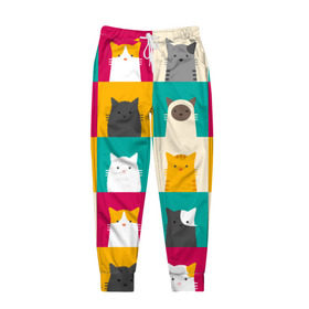 Мужские брюки 3D с принтом Котейки 3 в Тюмени, 100% полиэстер | манжеты по низу, эластичный пояс регулируется шнурком, по бокам два кармана без застежек, внутренняя часть кармана из мелкой сетки | котейки | коты | кошки