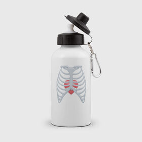 Бутылка спортивная с принтом Сердце в груди в Тюмени, металл | емкость — 500 мл, в комплекте две пластиковые крышки и карабин для крепления | анатомия