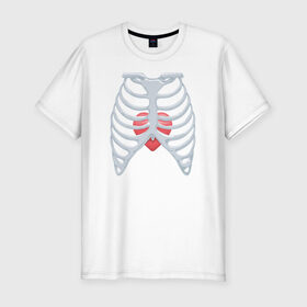 Мужская футболка премиум с принтом Сердце в груди в Тюмени, 92% хлопок, 8% лайкра | приталенный силуэт, круглый вырез ворота, длина до линии бедра, короткий рукав | анатомия