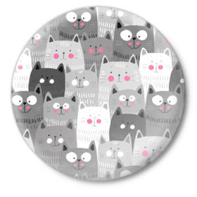 Значок с принтом Котейки 2 в Тюмени,  металл | круглая форма, металлическая застежка в виде булавки | котейки | коты | кошки