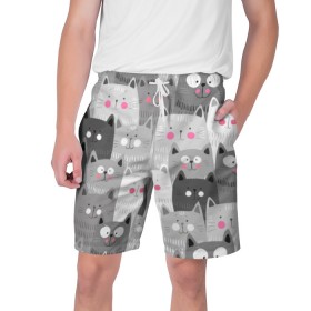 Мужские шорты 3D с принтом Котейки 2 в Тюмени,  полиэстер 100% | прямой крой, два кармана без застежек по бокам. Мягкая трикотажная резинка на поясе, внутри которой широкие завязки. Длина чуть выше колен | котейки | коты | кошки