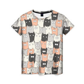 Женская футболка 3D с принтом Котики в Тюмени, 100% полиэфир ( синтетическое хлопкоподобное полотно) | прямой крой, круглый вырез горловины, длина до линии бедер | Тематика изображения на принте: котейки | коты | кошки