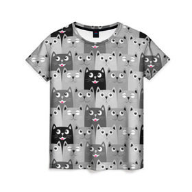 Женская футболка 3D с принтом Котейки в Тюмени, 100% полиэфир ( синтетическое хлопкоподобное полотно) | прямой крой, круглый вырез горловины, длина до линии бедер | котейки | коты | кошки