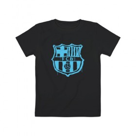Детская футболка хлопок с принтом FC Barcelona - Light Blue Paint (Оригинальный стиль,рисунок краской) в Тюмени, 100% хлопок | круглый вырез горловины, полуприлегающий силуэт, длина до линии бедер | Тематика изображения на принте: barca | barcelona | fcb | барселона | футбол
