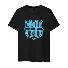 Мужская футболка хлопок с принтом FC Barcelona - Light Blue Paint (Оригинальный стиль,рисунок краской) в Тюмени, 100% хлопок | прямой крой, круглый вырез горловины, длина до линии бедер, слегка спущенное плечо. | barca | barcelona | fcb | барселона | футбол