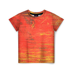 Детская футболка 3D с принтом Потертости в Тюмени, 100% гипоаллергенный полиэфир | прямой крой, круглый вырез горловины, длина до линии бедер, чуть спущенное плечо, ткань немного тянется | абстракция | красная | оранжевая | потертая | старая | текстура | цвет | яркая