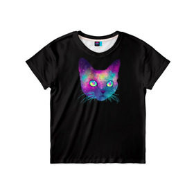 Детская футболка 3D с принтом Космокот в Тюмени, 100% гипоаллергенный полиэфир | прямой крой, круглый вырез горловины, длина до линии бедер, чуть спущенное плечо, ткань немного тянется | Тематика изображения на принте: космос | кот | кошка