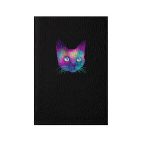 Обложка для паспорта матовая кожа с принтом Космокот в Тюмени, натуральная матовая кожа | размер 19,3 х 13,7 см; прозрачные пластиковые крепления | Тематика изображения на принте: космос | кот | кошка