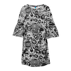 Детское платье 3D с принтом Стикербомбинг в Тюмени, 100% полиэстер | прямой силуэт, чуть расширенный к низу. Круглая горловина, на рукавах — воланы | Тематика изображения на принте: граффити | скейт | хипстер