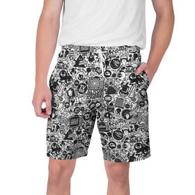 Мужские шорты 3D с принтом Стикербомбинг в Тюмени,  полиэстер 100% | прямой крой, два кармана без застежек по бокам. Мягкая трикотажная резинка на поясе, внутри которой широкие завязки. Длина чуть выше колен | граффити | скейт | хипстер