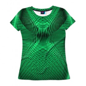 Женская футболка 3D с принтом Абстракция зеленая в Тюмени, 100% полиэфир ( синтетическое хлопкоподобное полотно) | прямой крой, круглый вырез горловины, длина до линии бедер | абстракция | белый | зеленый | изгиб | красивый | необычный | новый | плавный | рисунок | стиль | цвет | четкий