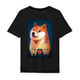 Мужская футболка хлопок Oversize с принтом Wow Doge в Тюмени, 100% хлопок | свободный крой, круглый ворот, “спинка” длиннее передней части | Тематика изображения на принте: 