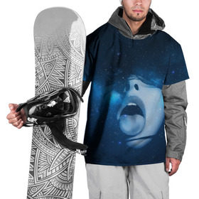 Накидка на куртку 3D с принтом Космический рот в Тюмени, 100% полиэстер |  | губы | девушка | женщина | звезды | зубы | космос | синий | туманность | черная дыра