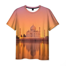 Мужская футболка 3D с принтом Taj Mahal в Тюмени, 100% полиэфир | прямой крой, круглый вырез горловины, длина до линии бедер | Тематика изображения на принте: город | пейзаж | тадж махал