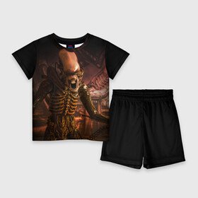 Детский костюм с шортами 3D с принтом Alien в Тюмени,  |  | alien | блокбастер. монстр | боевик | кино | кинофильм | скелет | чужой