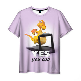 Мужская футболка 3D с принтом Да, ты можешь! в Тюмени, 100% полиэфир | прямой крой, круглый вырез горловины, длина до линии бедер | dragon | бег | дракон | спорт | тренажёр | тренировка | фитнес