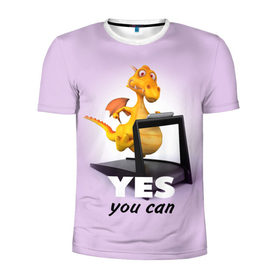Мужская футболка 3D спортивная с принтом Да, ты можешь! в Тюмени, 100% полиэстер с улучшенными характеристиками | приталенный силуэт, круглая горловина, широкие плечи, сужается к линии бедра | dragon | бег | дракон | спорт | тренажёр | тренировка | фитнес