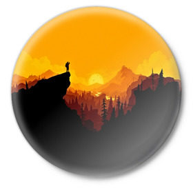 Значок с принтом FIREWATCH в Тюмени,  металл | круглая форма, металлическая застежка в виде булавки | Тематика изображения на принте: закат | файрвотч