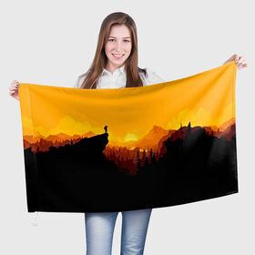 Флаг 3D с принтом FIREWATCH в Тюмени, 100% полиэстер | плотность ткани — 95 г/м2, размер — 67 х 109 см. Принт наносится с одной стороны | закат | файрвотч